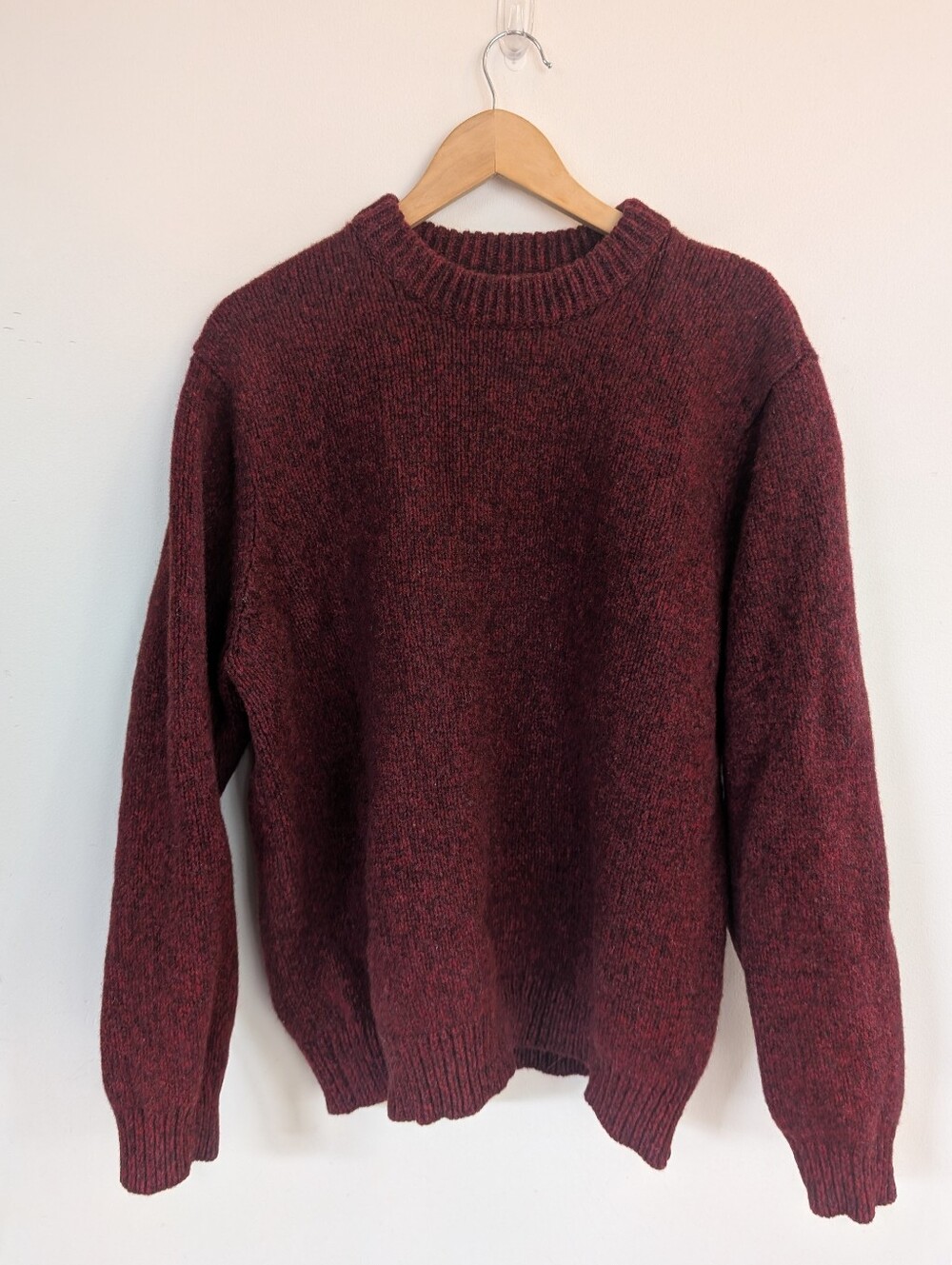 LL Bean Mens XL Regular Knit Pullover Sweater Red Maroon Casual 100% Lambswool